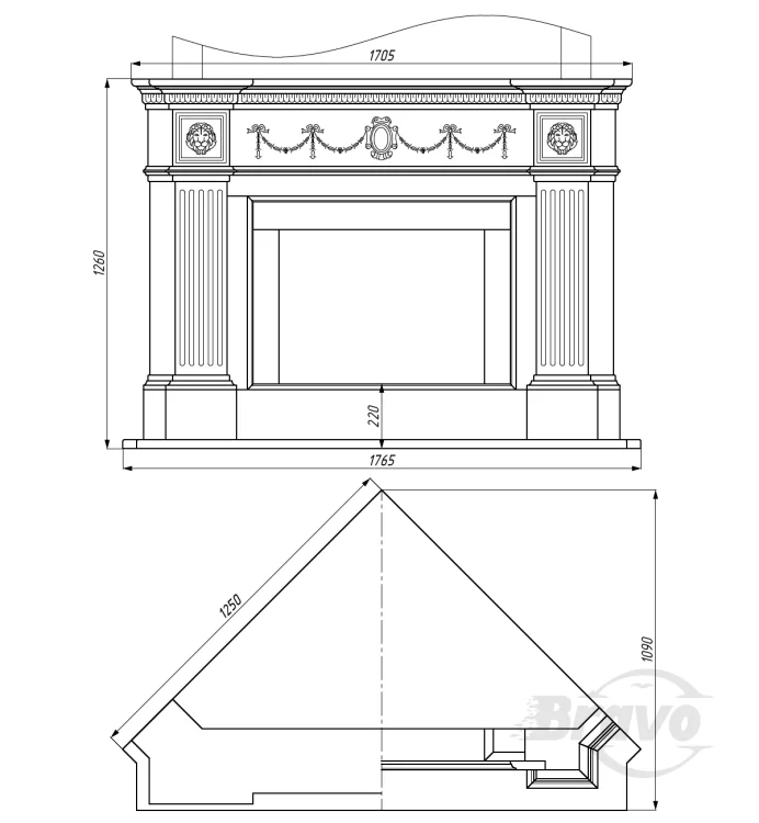 Портал для камина Bravo Амстердам Polaris мрамор белый угловой