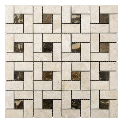 Мозаика из мрамора Полированная МКР-7П (47x23-23x23) Victoria Beige - Emperador Dark