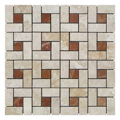 Мозаика из мрамора Полированная МКР-7П (47x23-23x23) Victoria Beige - Rojo Alicante