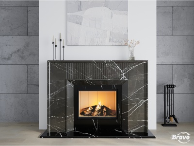 Портал для камина Bravo Денвер Pietra Grey + Nero Marquina мрамор серый/черный прямой