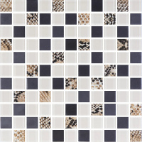 Мозаика стеклянная Kotto Ceramica GMP 0825036 С3 print 38/black mat/beige w41   300 x 300 х 8   ( 25 х 25 )
