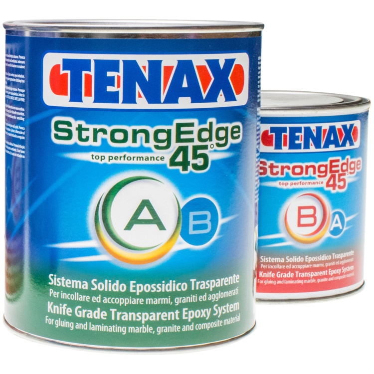 Клей епоксідний Tenax StrongEdge A+B прозорий 1,5 л густий для кутового склеювання каменю кераміки кварцу
