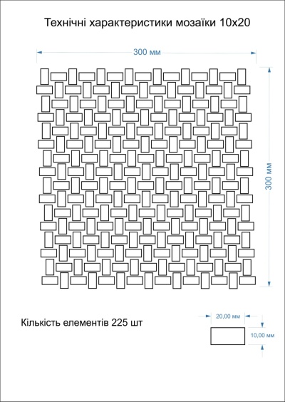 Мозаїка з керамограніту Kotto Ceramica MI7 10200519C Lapislazzuli 300x300х10 (прямокутник 10x20)