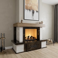 Портал для каміна Bravo Верона Rosso Asiago мармур + плитка Travertine червоний/бежевий кутовий n5